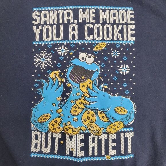 SESAME STREET Cookie Monster Santa crew neck sweatshirt unisex XXL - Picture 5 of 8